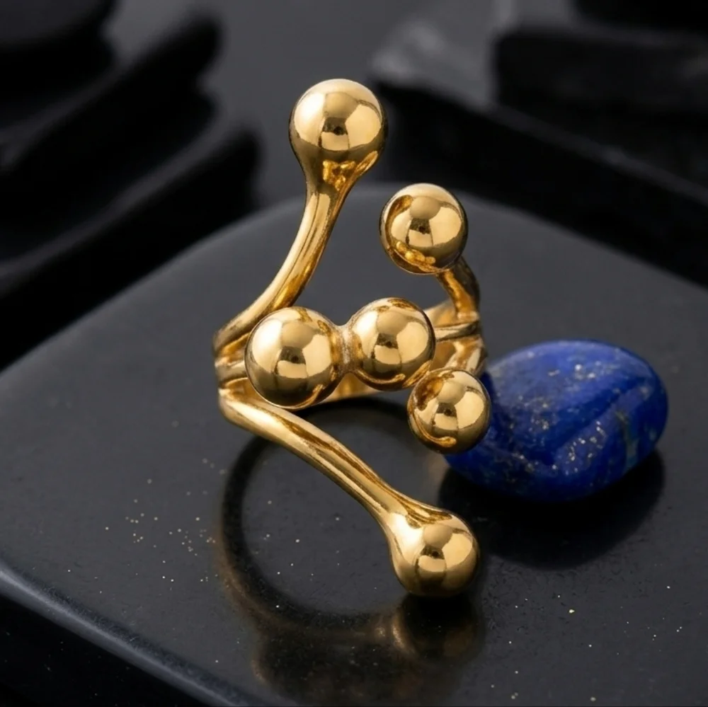 18K Gold Plated Stainless Steel Abstract Sculptural Statement Ring Size 8